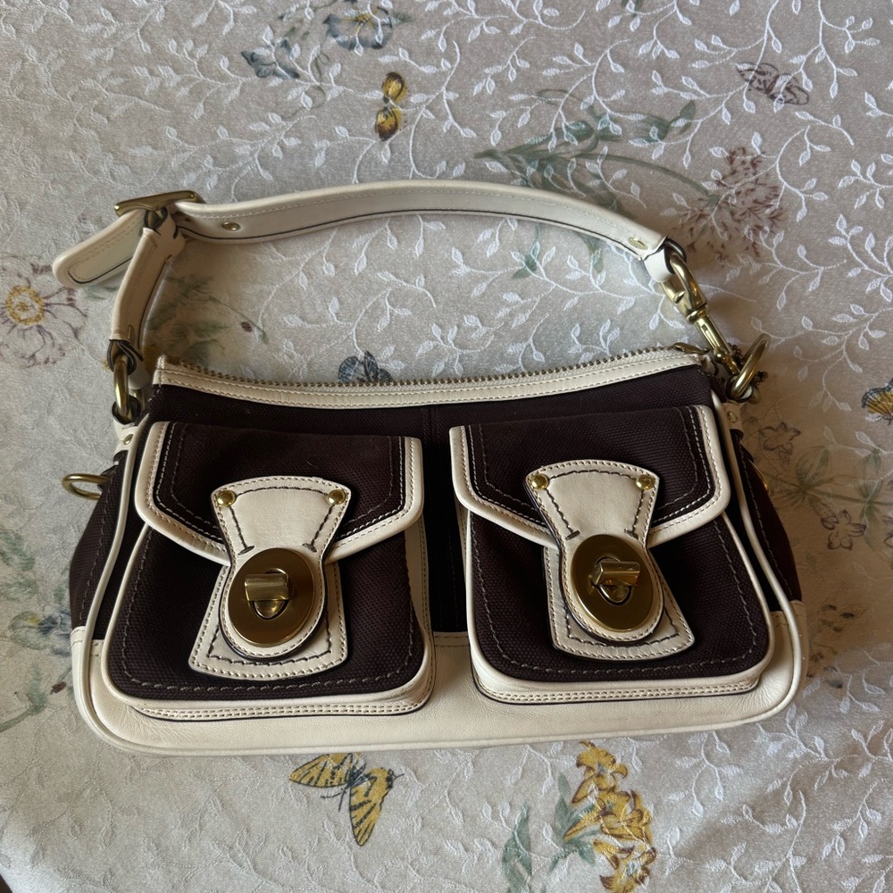 Vintage Coach Cream and Brown Shoulder Bag